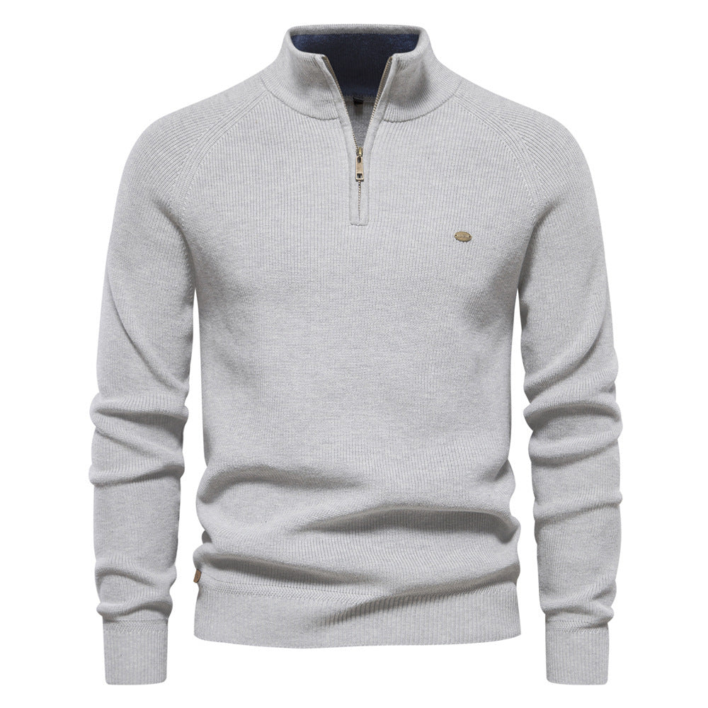 Men’s Slim Fit Stand Collar Knitted Sweater – Half Turtleneck Zip-Up Pullover