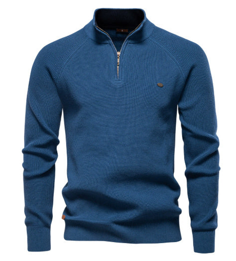 Men’s Slim Fit Stand Collar Knitted Sweater – Half Turtleneck Zip-Up Pullover