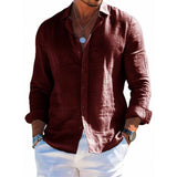 Men’s Linen-Blend Long Sleeve Shirt — Relaxed Tailored Fit, Solid Color, Premium Button-Up