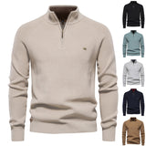 Men’s Slim Fit Stand Collar Knitted Sweater – Half Turtleneck Zip-Up Pullover