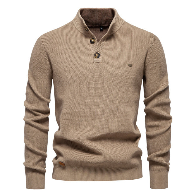 Men’s Slim Fit Stand Collar Knitted Sweater – Half Turtleneck Zip-Up Pullover