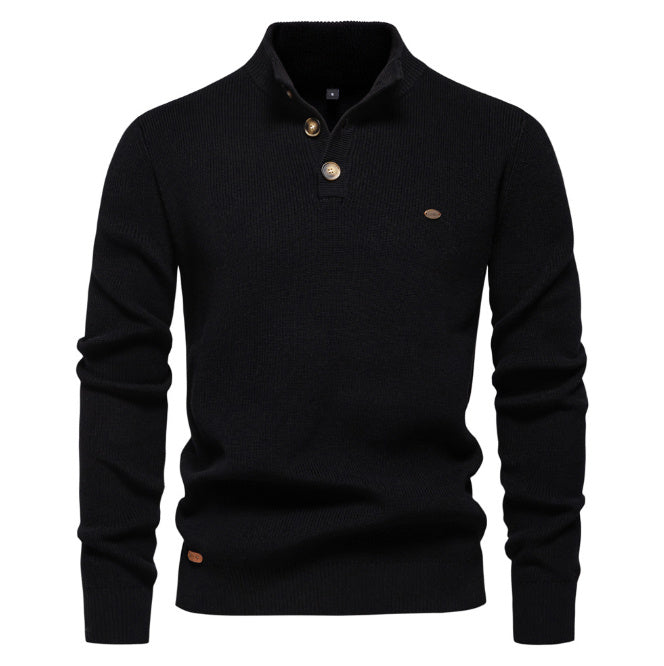 Men’s Slim Fit Stand Collar Knitted Sweater – Half Turtleneck Zip-Up Pullover
