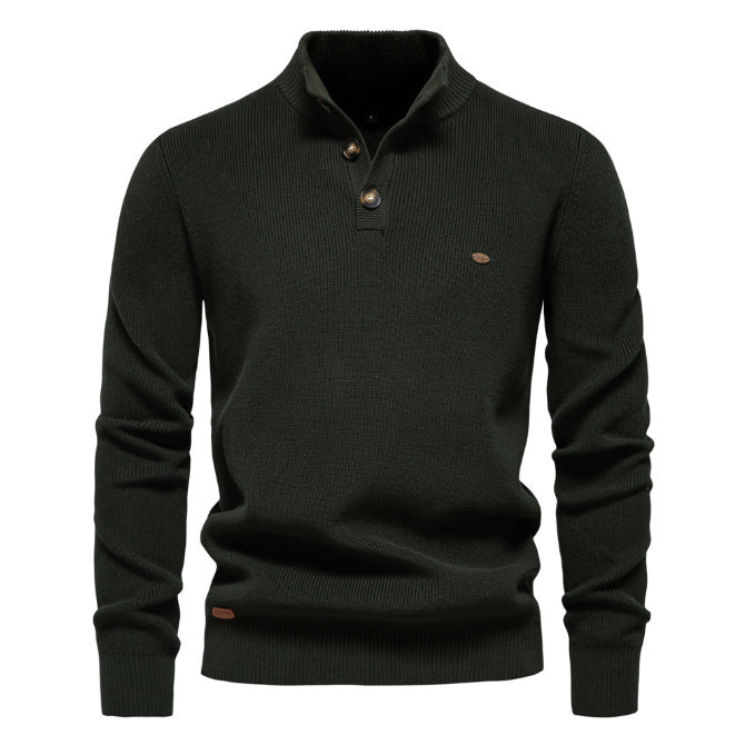 Men’s Slim Fit Stand Collar Knitted Sweater – Half Turtleneck Zip-Up Pullover