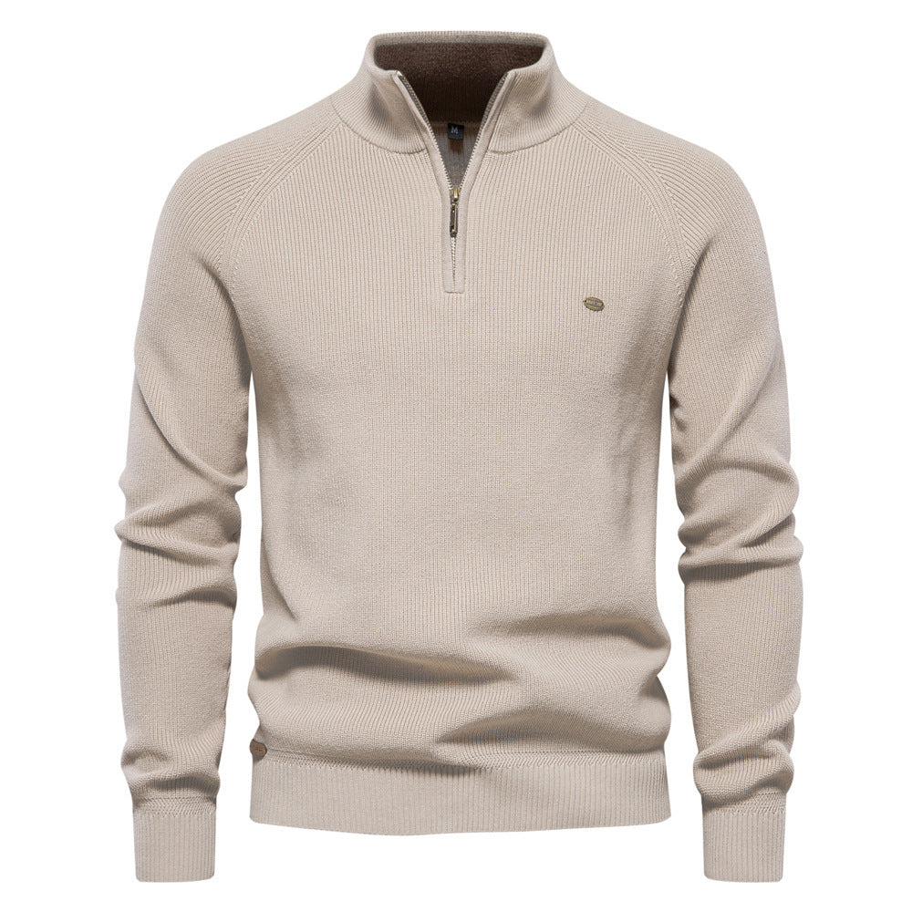 Men’s Slim Fit Stand Collar Knitted Sweater – Half Turtleneck Zip-Up Pullover