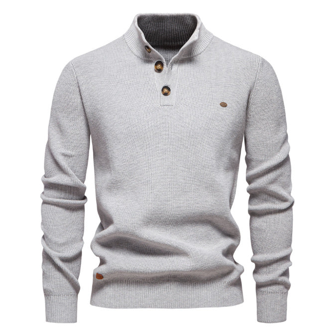 Men’s Slim Fit Stand Collar Knitted Sweater – Half Turtleneck Zip-Up Pullover