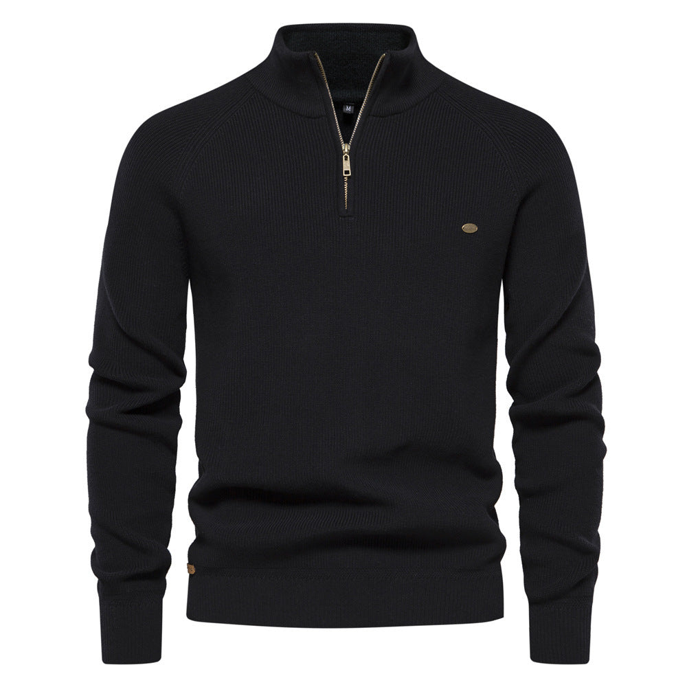 Men’s Slim Fit Stand Collar Knitted Sweater – Half Turtleneck Zip-Up Pullover