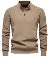Men’s Slim Fit Stand Collar Knitted Sweater – Half Turtleneck Zip-Up Pullover