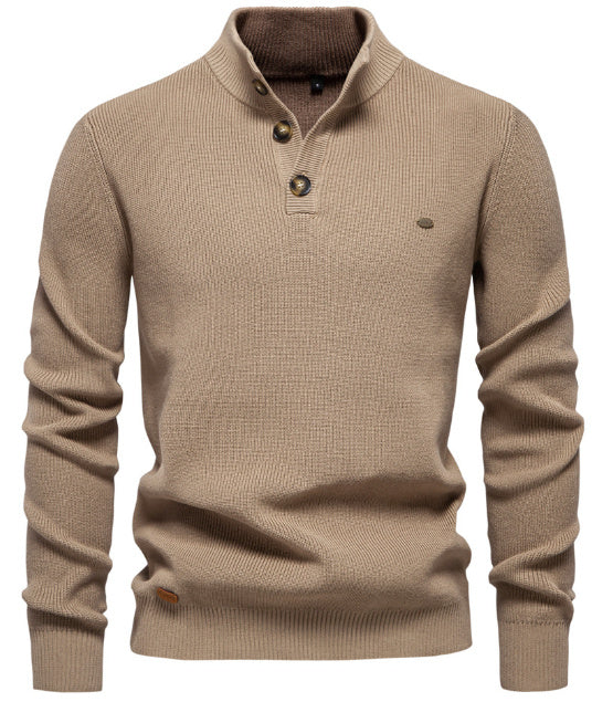 Men’s Slim Fit Stand Collar Knitted Sweater – Half Turtleneck Zip-Up Pullover