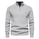 Men’s Slim Fit Stand Collar Knitted Sweater – Half Turtleneck Zip-Up Pullover