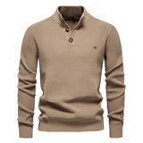 Men’s Slim Fit Stand Collar Knitted Sweater – Half Turtleneck Zip-Up Pullover