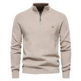 Men’s Slim Fit Stand Collar Knitted Sweater – Half Turtleneck Zip-Up Pullover