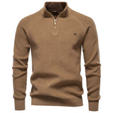 Men’s Slim Fit Stand Collar Knitted Sweater – Half Turtleneck Zip-Up Pullover
