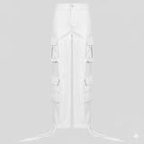 White cargo pants on a light gray background